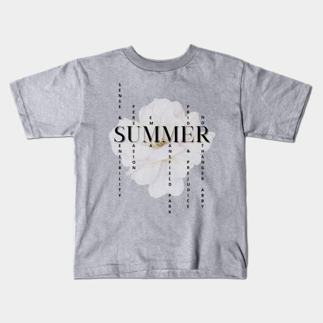 SUMMER - Jane Austen novels design Kids T-Shirt by Miss Pell